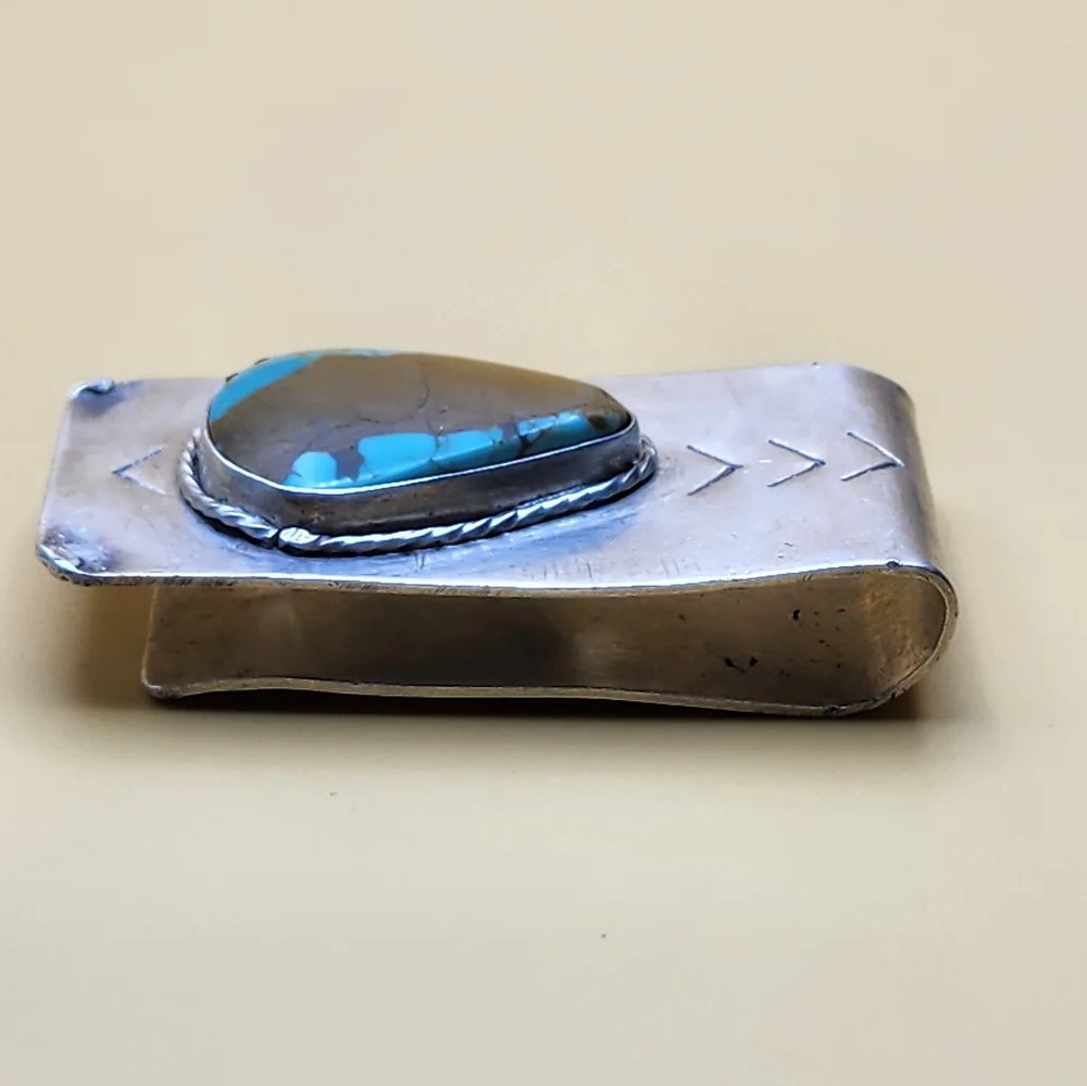 Native American Sterling and No. 8 Turquoise Money Clip - Picture 4 of 8
